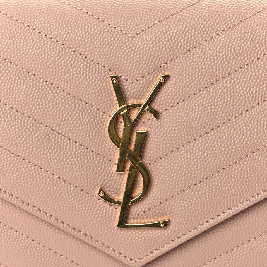 Saint Laurent Grain De Poudre Matelasse Chevron Monogram Chain Wallet Pale Blush Image 6
