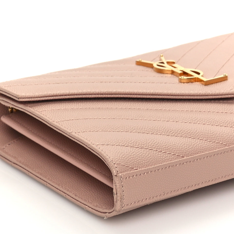 Saint Laurent Grain De Poudre Matelasse Chevron Monogram Chain Wallet Pale Blush Image 7