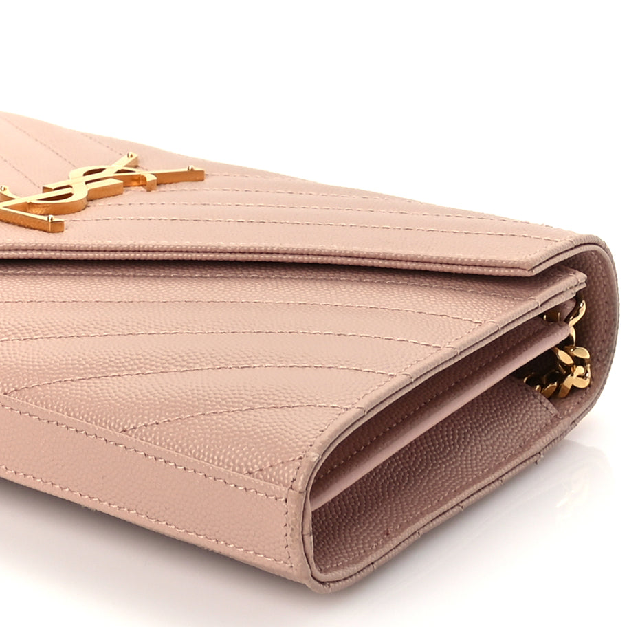 Saint Laurent Grain De Poudre Matelasse Chevron Monogram Chain Wallet Pale Blush Image 8