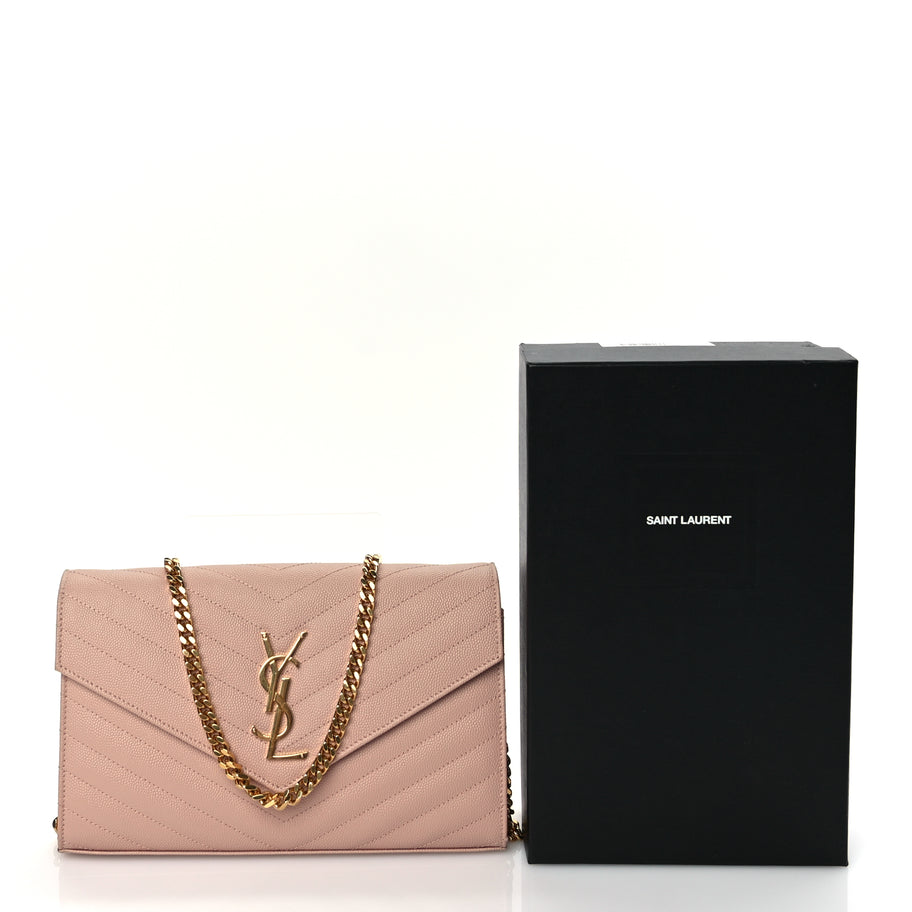 Saint Laurent Grain De Poudre Matelasse Chevron Monogram Chain Wallet Pale Blush Image 9