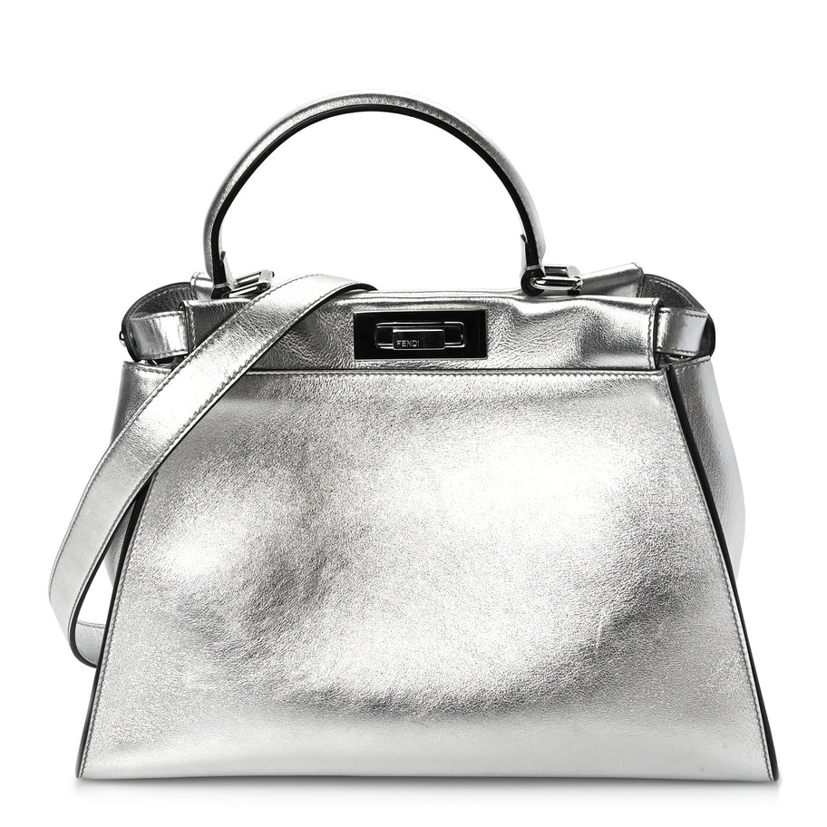 Fendi Vitello Catalan Mirror Medium Peekaboo Iconic Satchel Argento Image 1