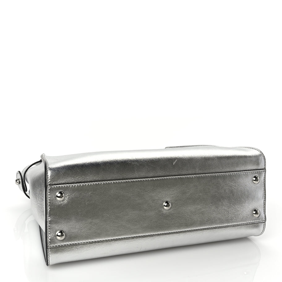 Fendi Vitello Catalan Mirror Medium Peekaboo Iconic Satchel Argento Image 3