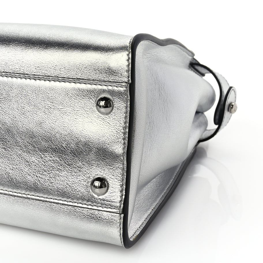 Fendi Vitello Catalan Mirror Medium Peekaboo Iconic Satchel Argento Image 8