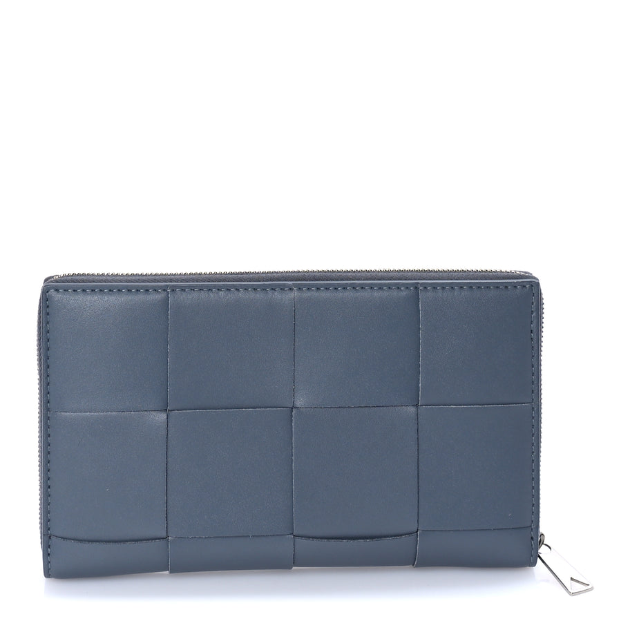 Bottega Veneta Calfskin Maxi Intrecciato Zip Around Wallet Thunder Image 1