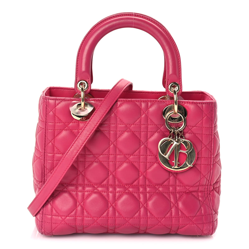  Christian Dior Lambskin Cannage Medium Lady Dior  Fuchsia