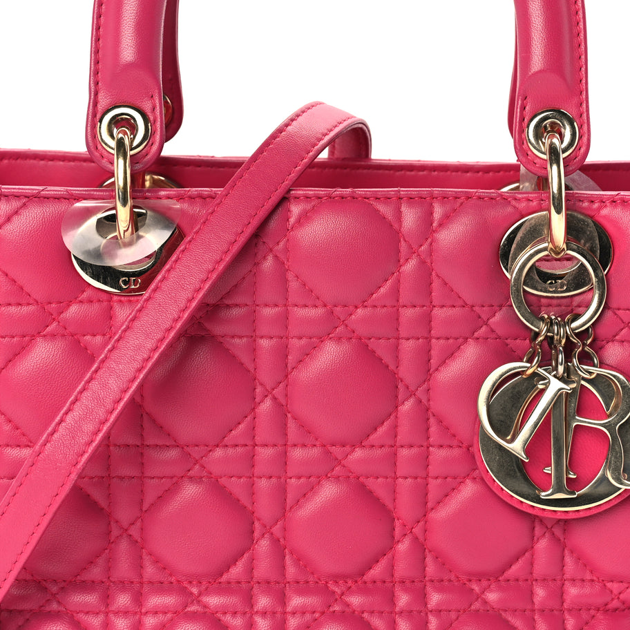 Christian Dior Lambskin Cannage Medium Lady Dior  Fuchsia Image 6