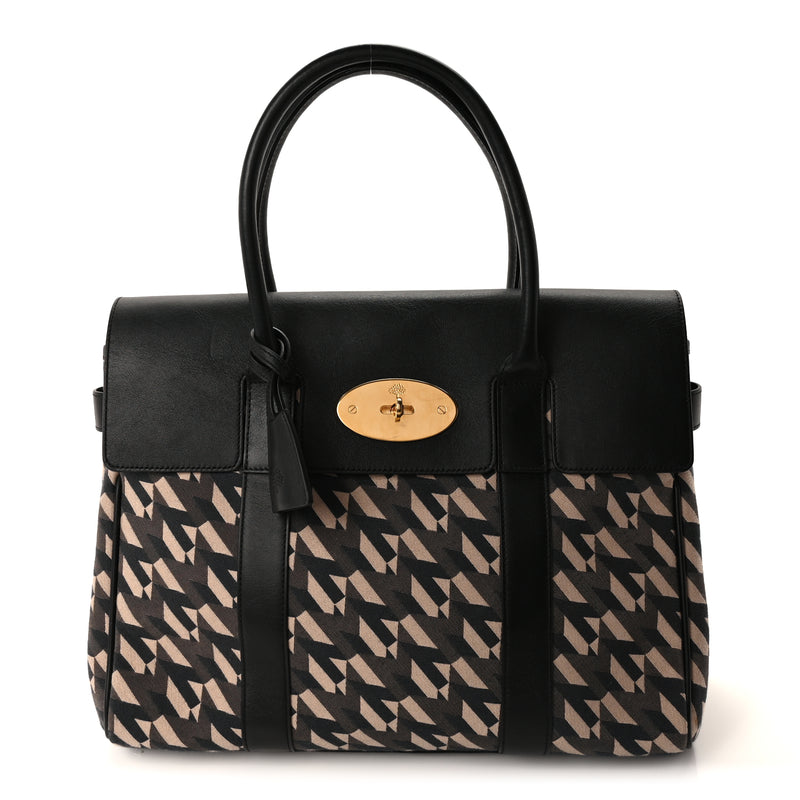  Mulberry Monogram Smooth Calfskin Canvas Print Bayswater  Black