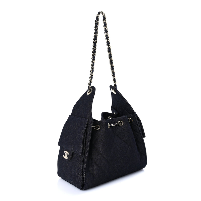  Chanel Denim Quilted Small Chanel 25 Handbag Dark Blue