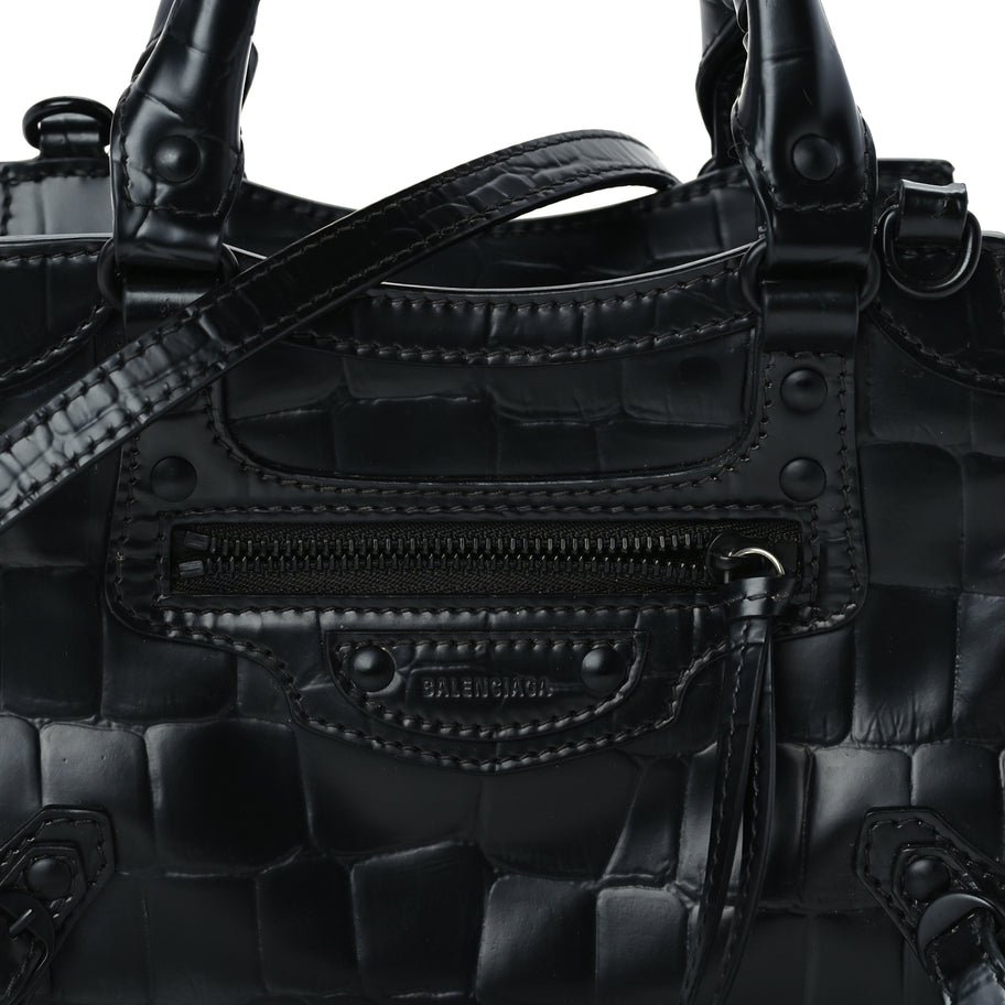Balenciaga Semi Shiny Calfskin Crocodile Embossed Neo Classic Black Hardware Mini City Black Image 6