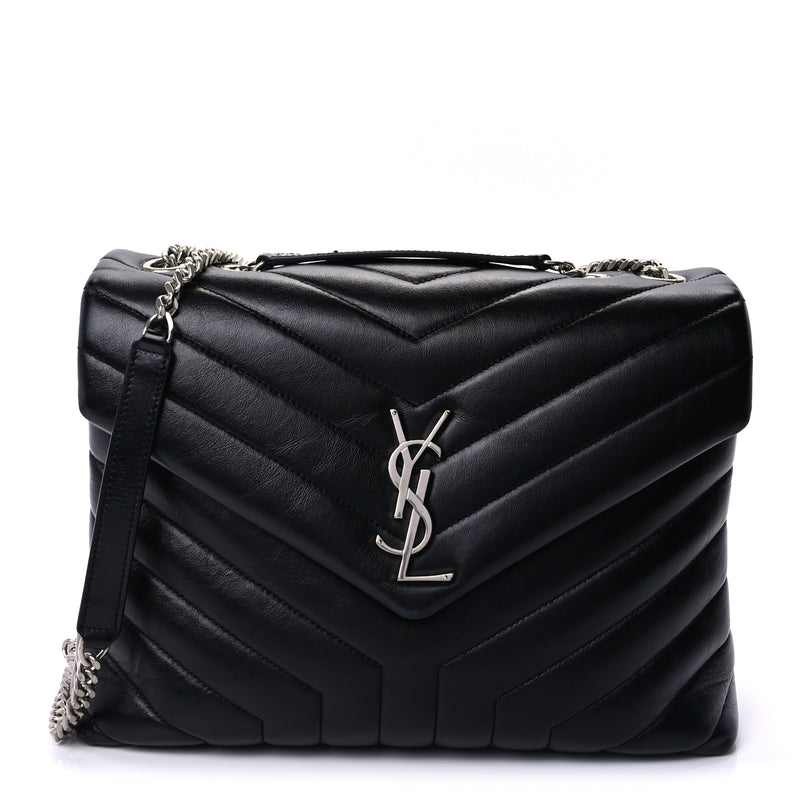  Saint Laurent Calfskin Y Quilted Monogram Medium Loulou Chain Satchel Black