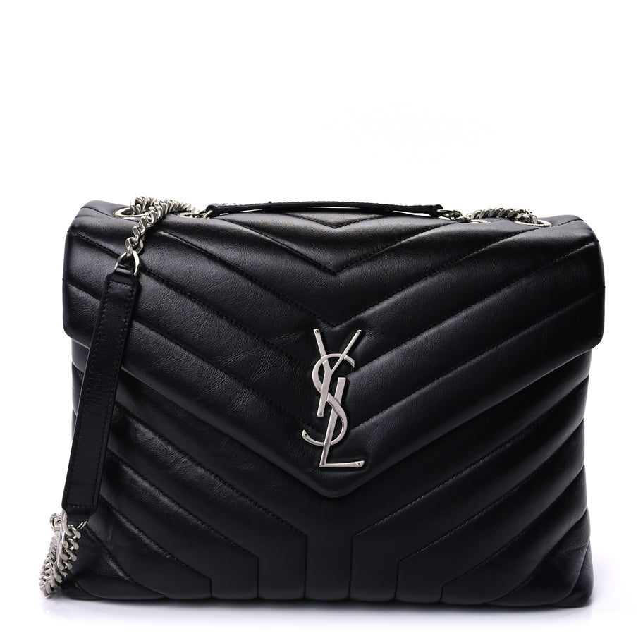 Saint Laurent Calfskin Y Quilted Monogram Medium Loulou Chain Satchel Black Image 1