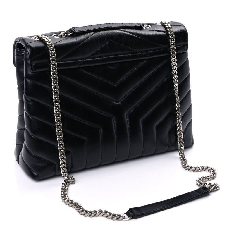  Saint Laurent Calfskin Y Quilted Monogram Medium Loulou Chain Satchel Black