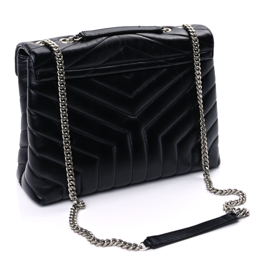 Saint Laurent Calfskin Y Quilted Monogram Medium Loulou Chain Satchel Black Image 2