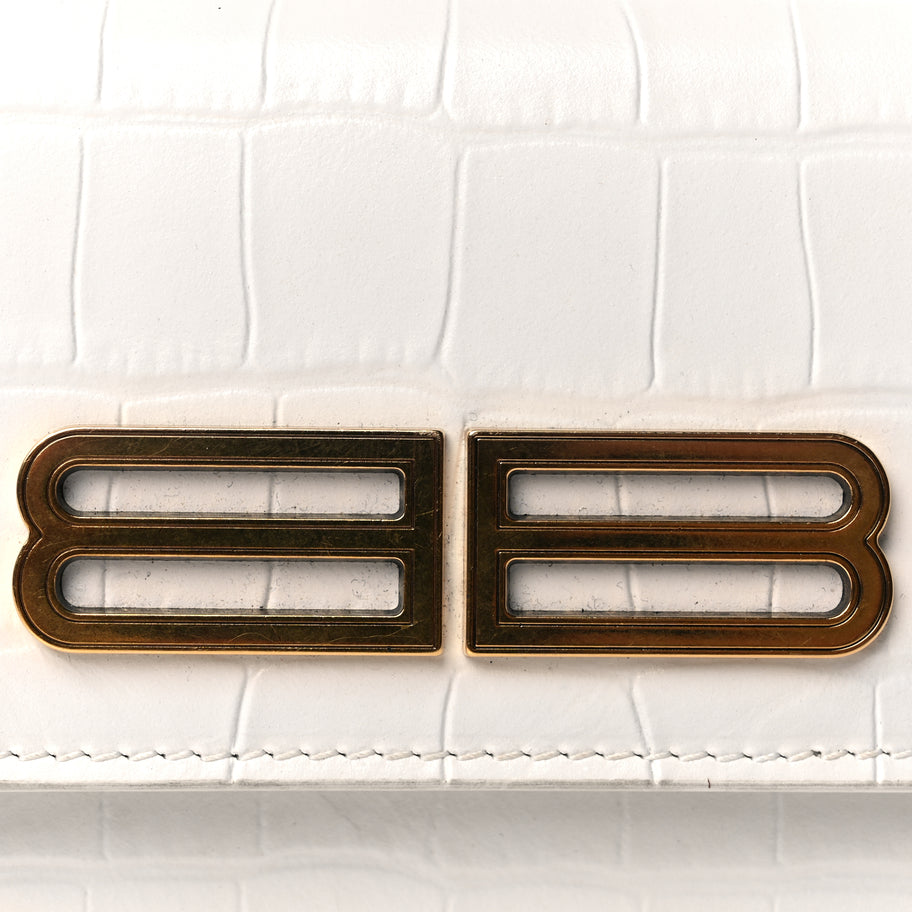 Balenciaga Extra Supple Calfskin Crocodile Embossed Gossip Wallet On Chain Optic White Image 6