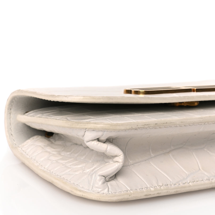 Balenciaga Extra Supple Calfskin Crocodile Embossed Gossip Wallet On Chain Optic White Image 7