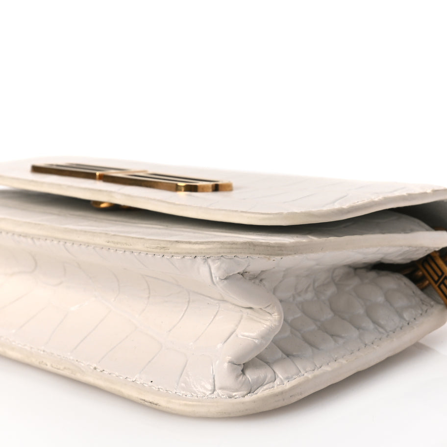 Balenciaga Extra Supple Calfskin Crocodile Embossed Gossip Wallet On Chain Optic White Image 8