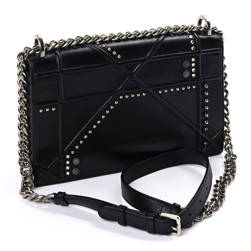  Christian Dior Lambskin Studded Medium Diorama Flap Bag Black Black