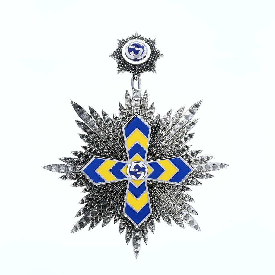 Gucci Enamel GG Cross Pin  Blue Image 1