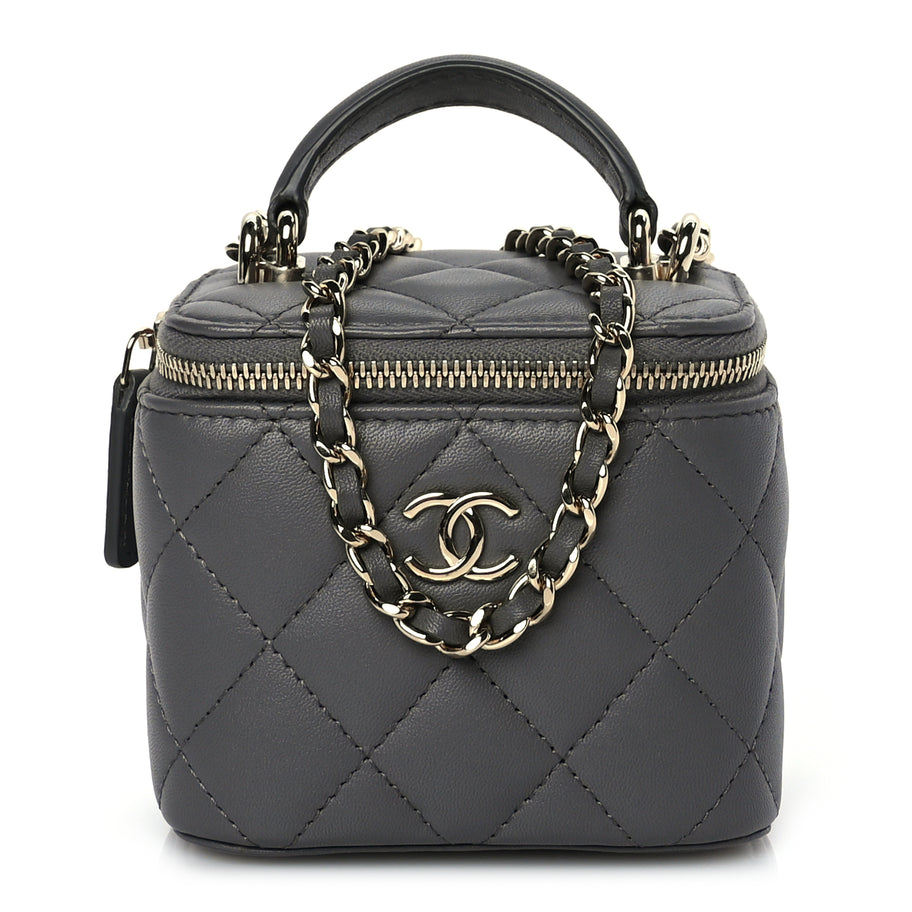 Chanel Lambskin Quilted Top Handle Mini Vanity Case With Chain Grey Image 1