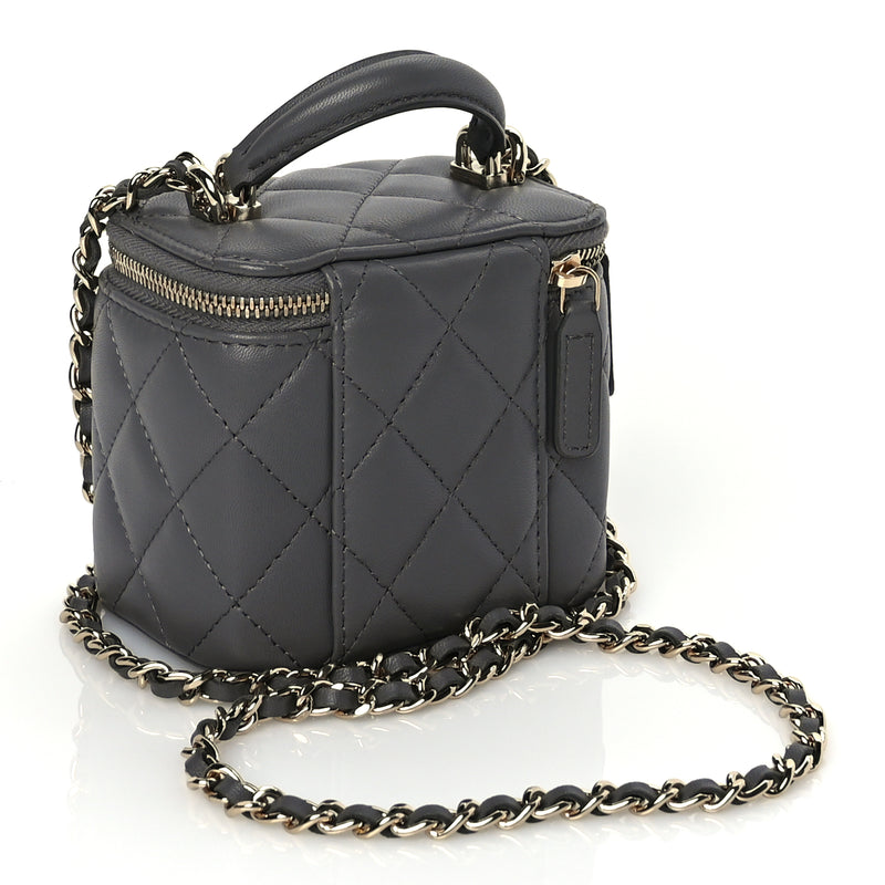  Chanel Lambskin Quilted Top Handle Mini Vanity Case With Chain Grey