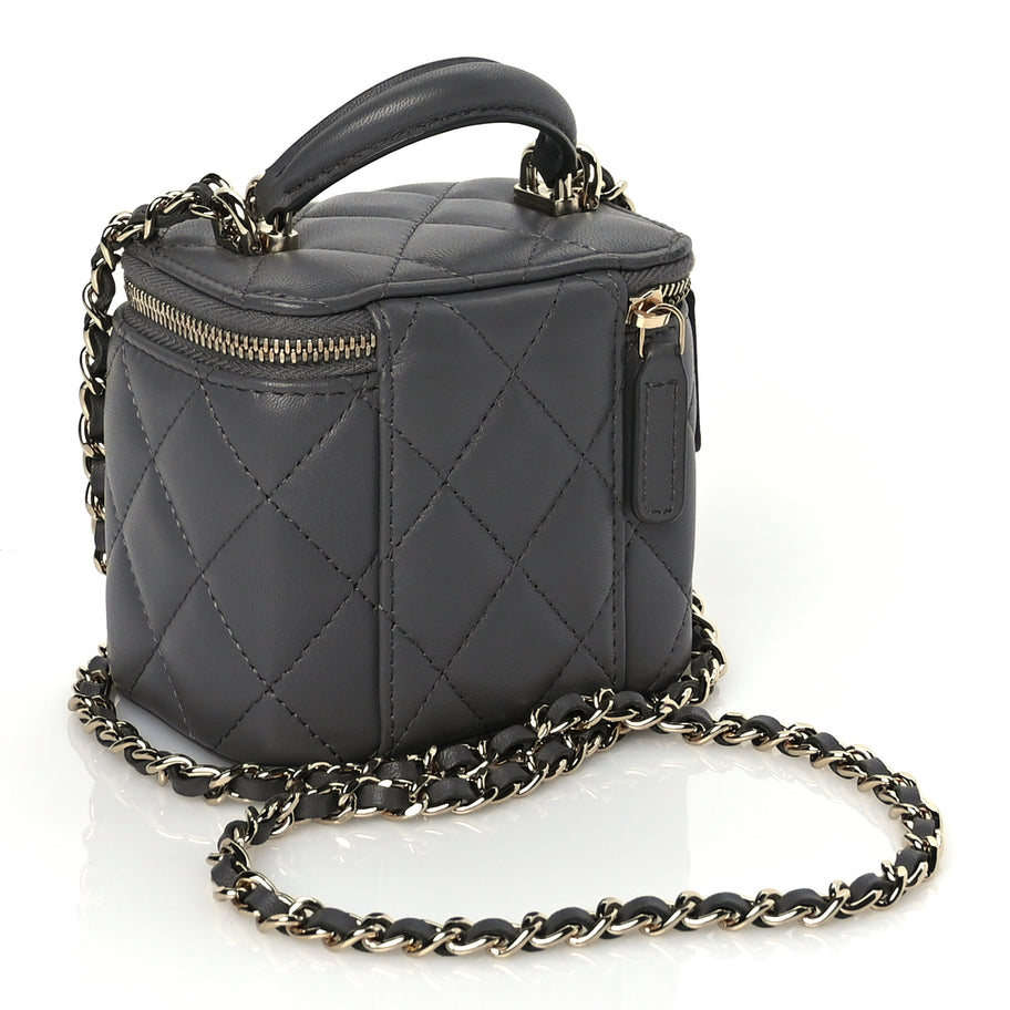 Chanel Lambskin Quilted Top Handle Mini Vanity Case With Chain Grey Image 2