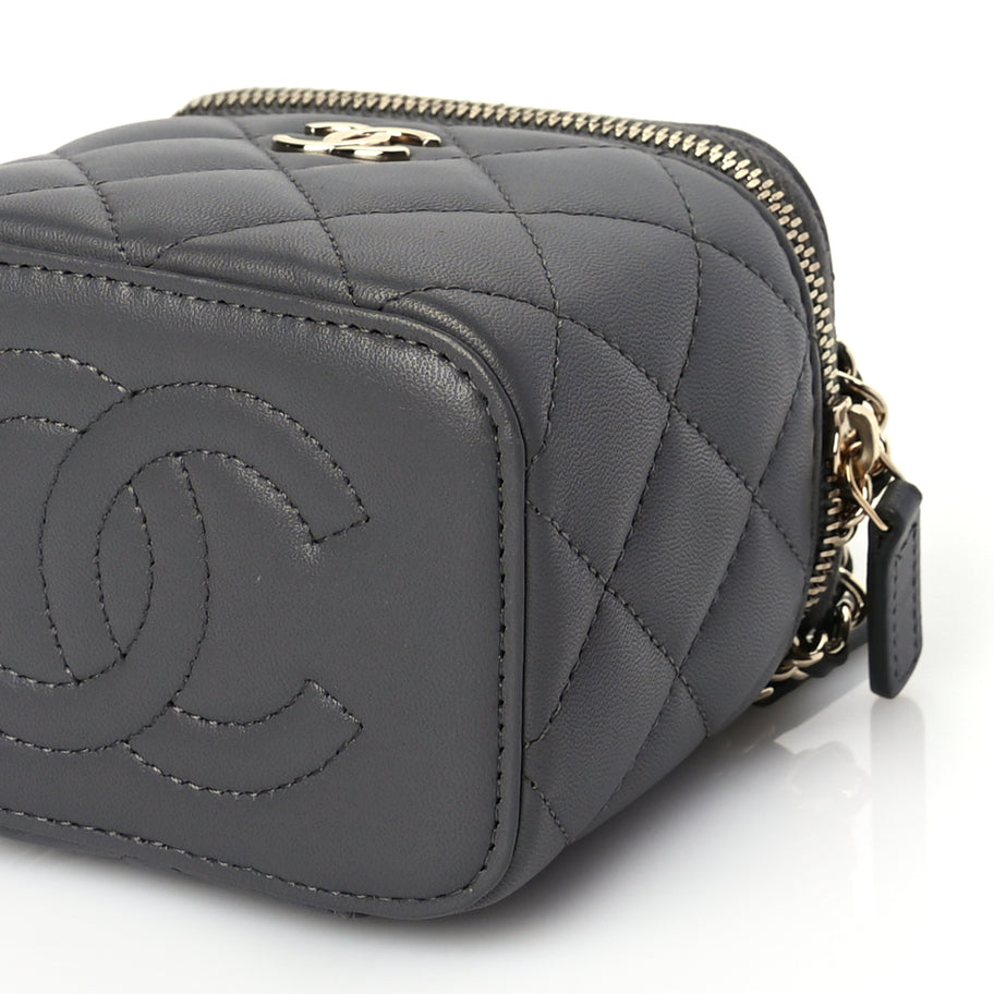 Chanel Lambskin Quilted Top Handle Mini Vanity Case With Chain Grey Image 9