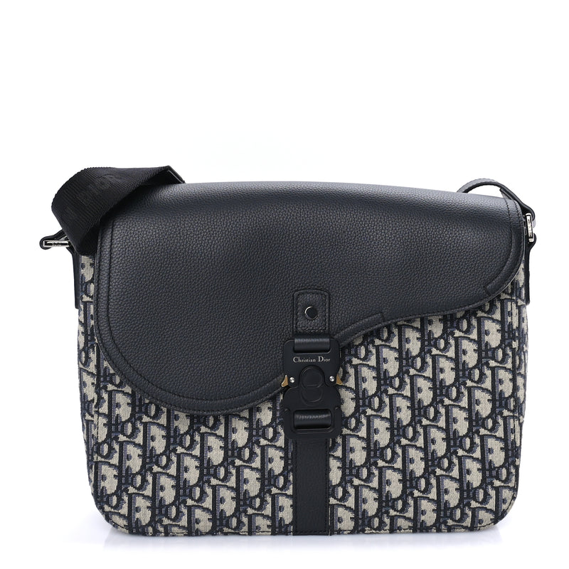  Christian Dior Oblique Jacquard Grained Calfskin Medium Saddle Messenger Bag Beige Black