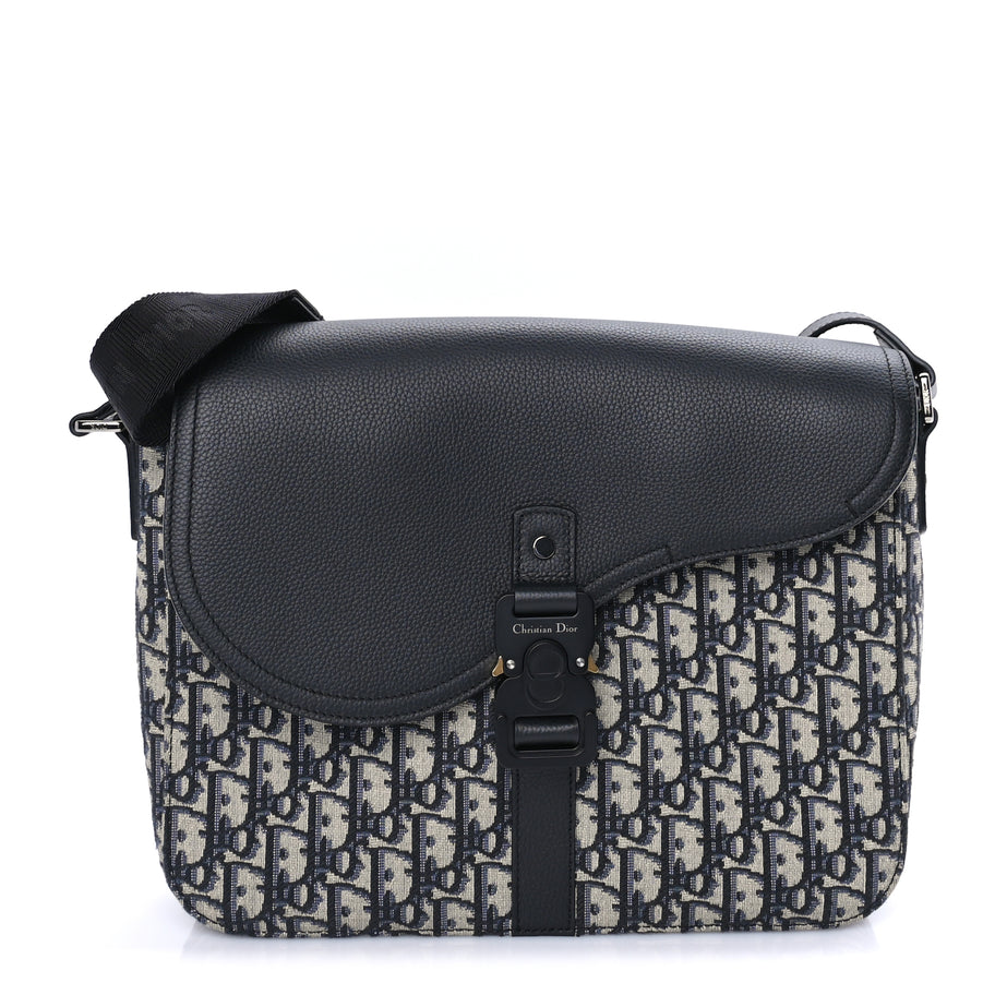 Christian Dior Oblique Jacquard Grained Calfskin Medium Saddle Messenger Bag Beige Black Image 1