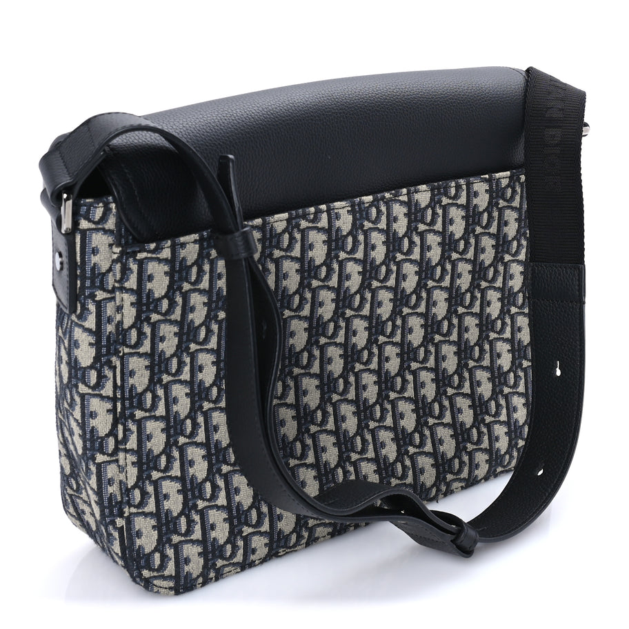 Christian Dior Oblique Jacquard Grained Calfskin Medium Saddle Messenger Bag Beige Black Image 2