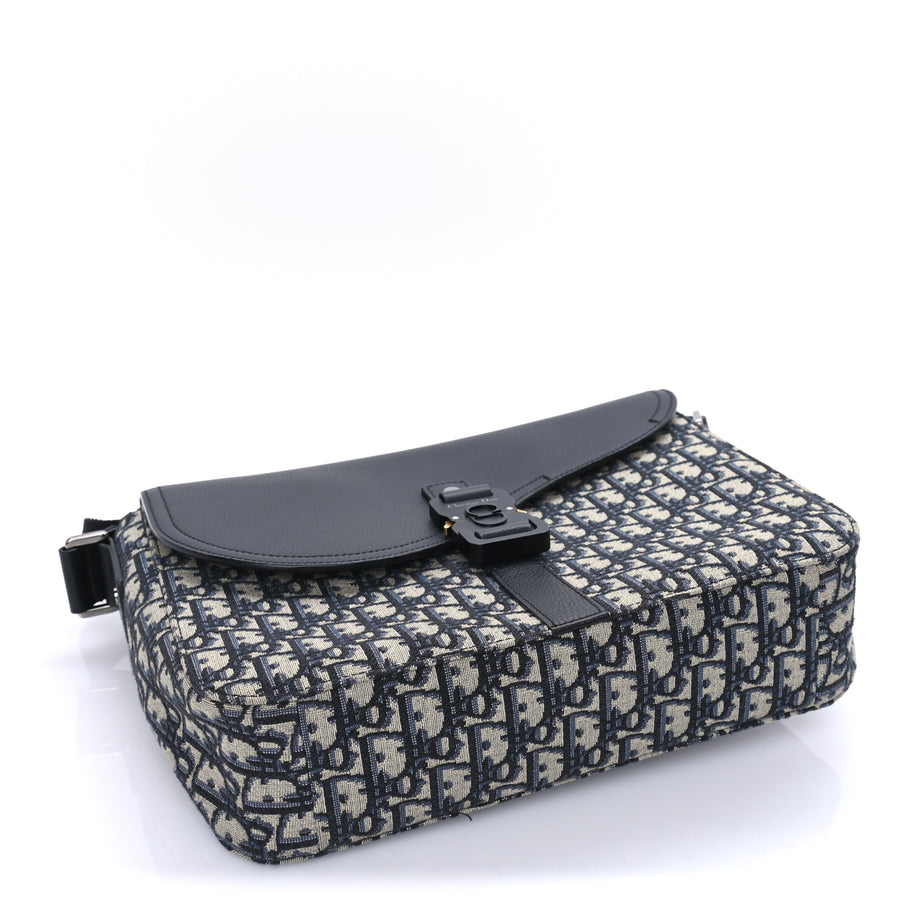 Christian Dior Oblique Jacquard Grained Calfskin Medium Saddle Messenger Bag Beige Black Image 3