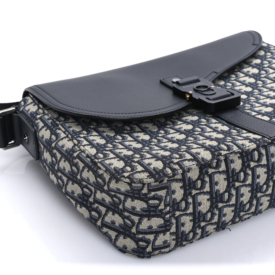 Christian Dior Oblique Jacquard Grained Calfskin Medium Saddle Messenger Bag Beige Black Image 7