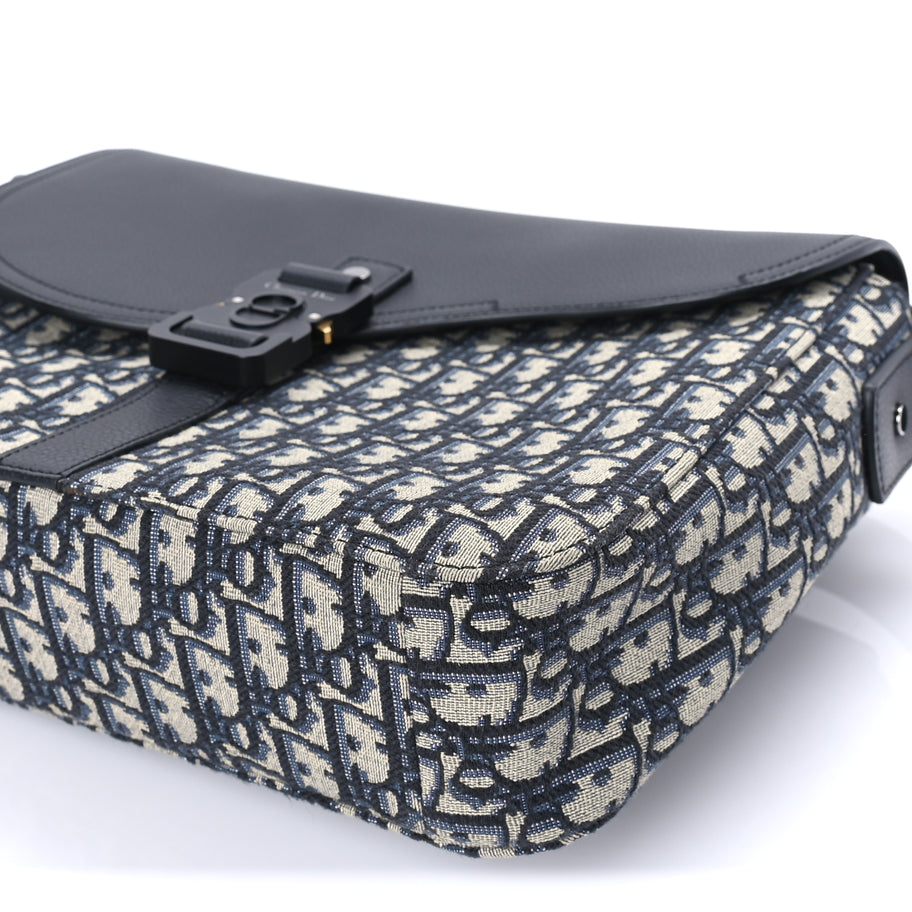 Christian Dior Oblique Jacquard Grained Calfskin Medium Saddle Messenger Bag Beige Black Image 8