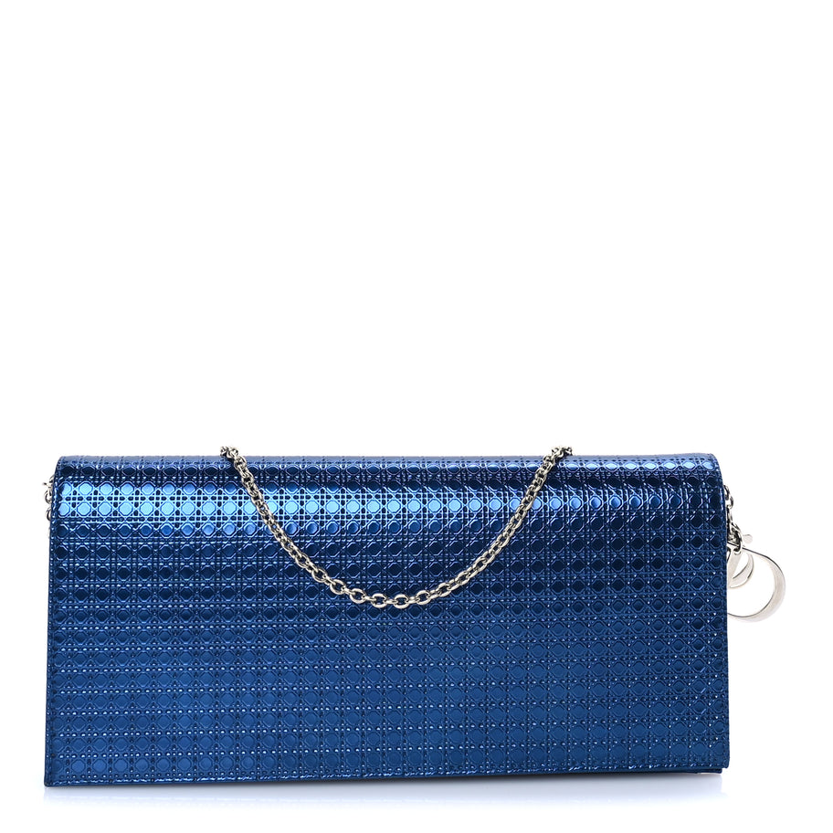 Christian Dior Metallic Patent Micro-Cannage Lady Dior Croisiere Chain Clutch  Blue Image 1