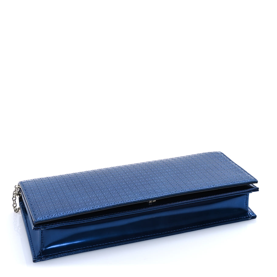 Christian Dior Metallic Patent Micro-Cannage Lady Dior Croisiere Chain Clutch  Blue Image 3