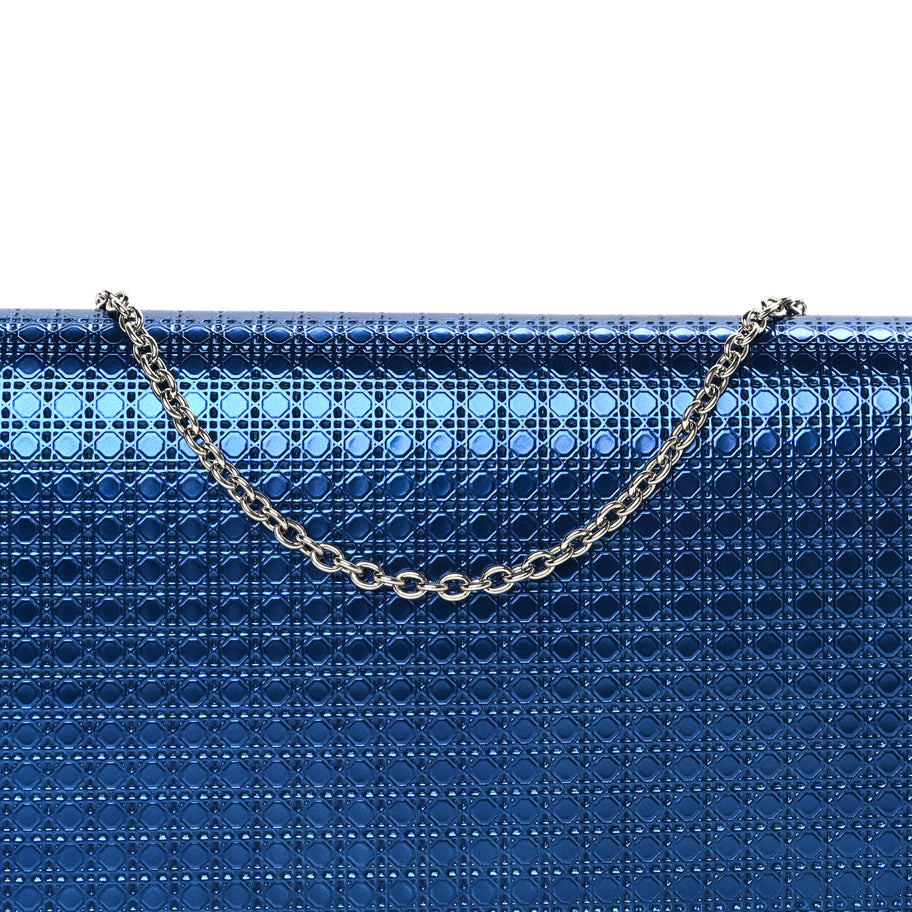 Christian Dior Metallic Patent Micro-Cannage Lady Dior Croisiere Chain Clutch  Blue Image 6