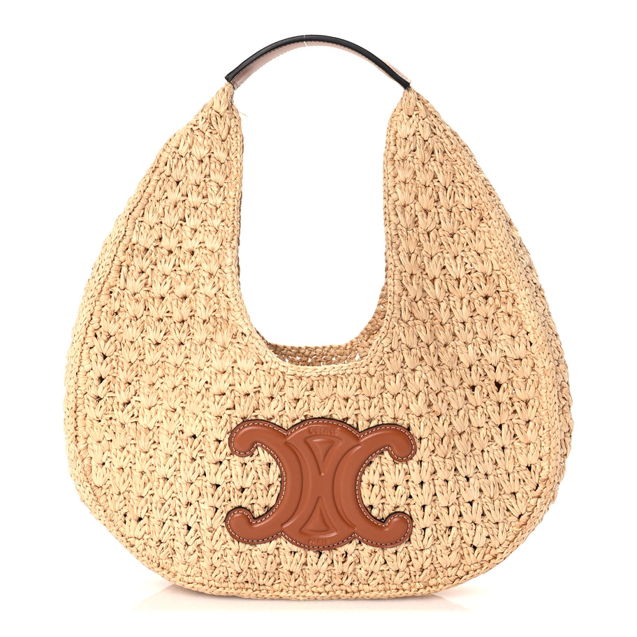 Celine Raffia Calfskin Triomphe Panier Hobo Bag Natural Tan Image 1