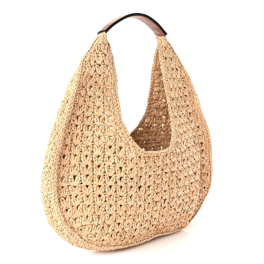 Celine Raffia Calfskin Triomphe Panier Hobo Bag Natural Tan Image 2
