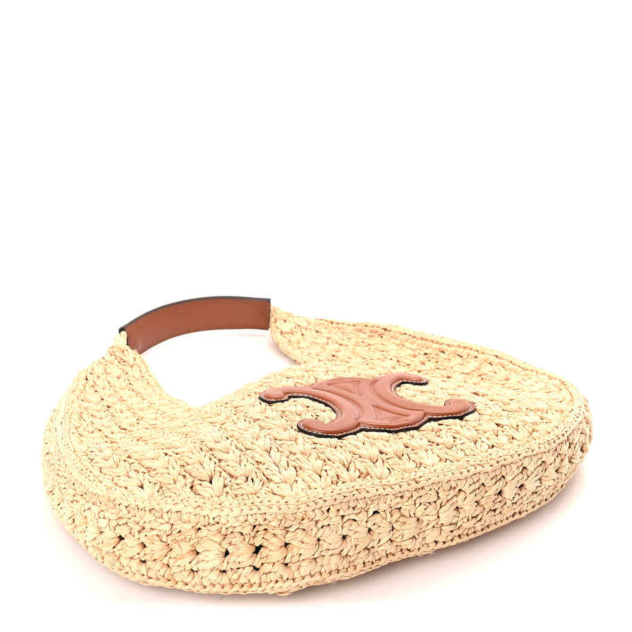 Celine Raffia Calfskin Triomphe Panier Hobo Bag Natural Tan Image 3