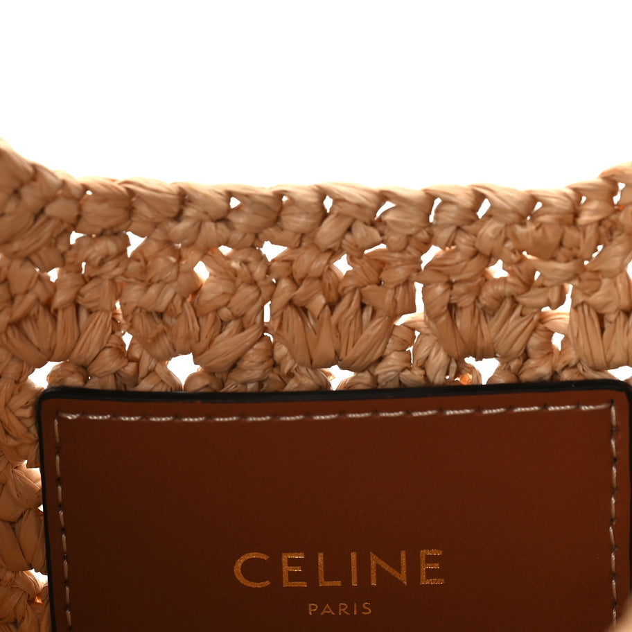 Celine Raffia Calfskin Triomphe Panier Hobo Bag Natural Tan Image 5