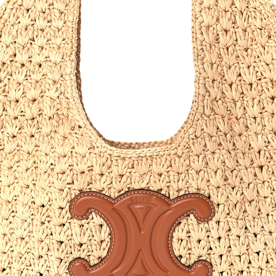 Celine Raffia Calfskin Triomphe Panier Hobo Bag Natural Tan Image 6