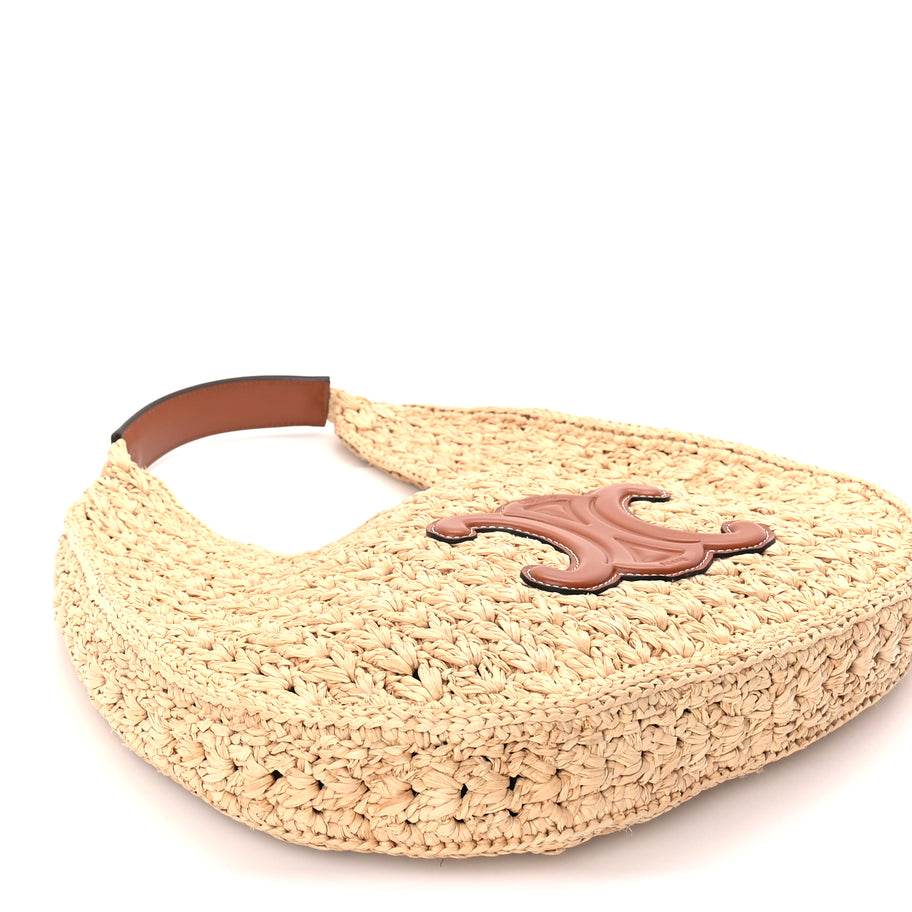 Celine Raffia Calfskin Triomphe Panier Hobo Bag Natural Tan Image 7