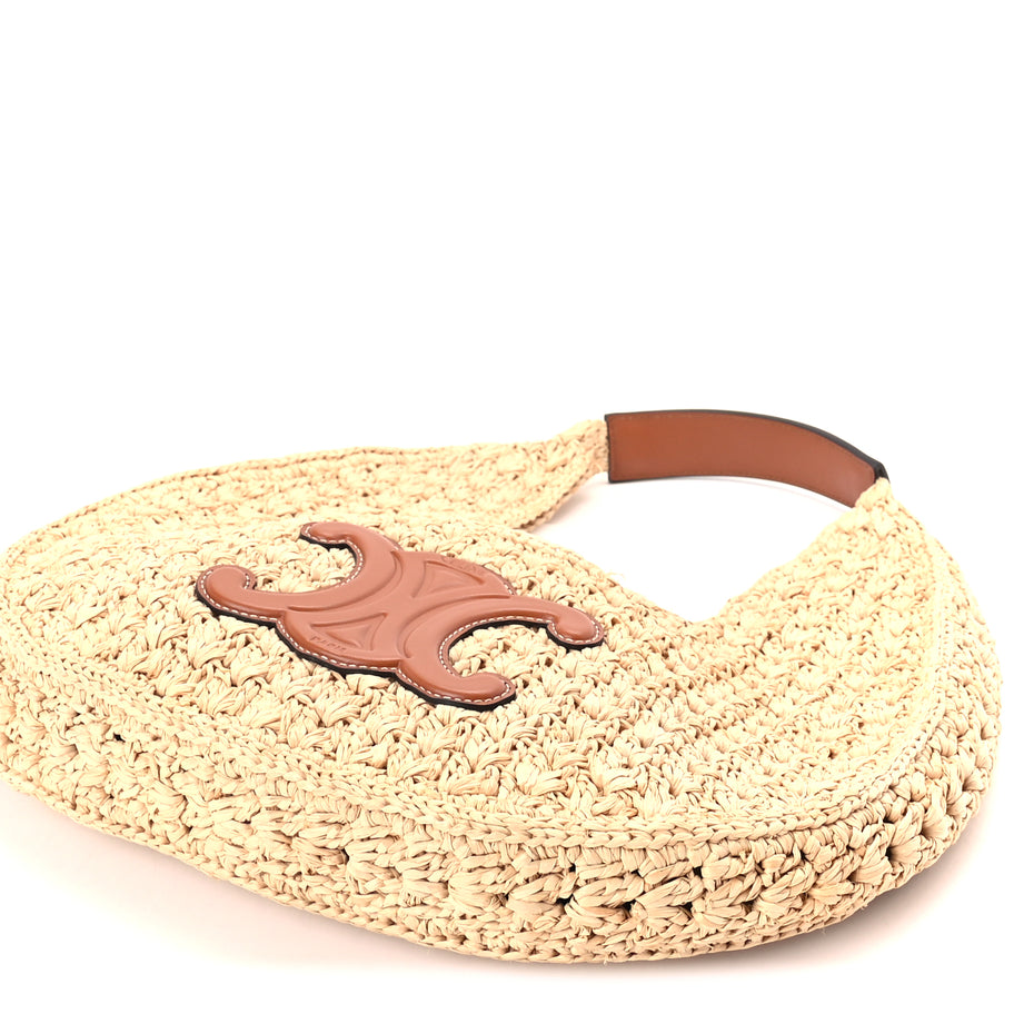 Celine Raffia Calfskin Triomphe Panier Hobo Bag Natural Tan Image 8