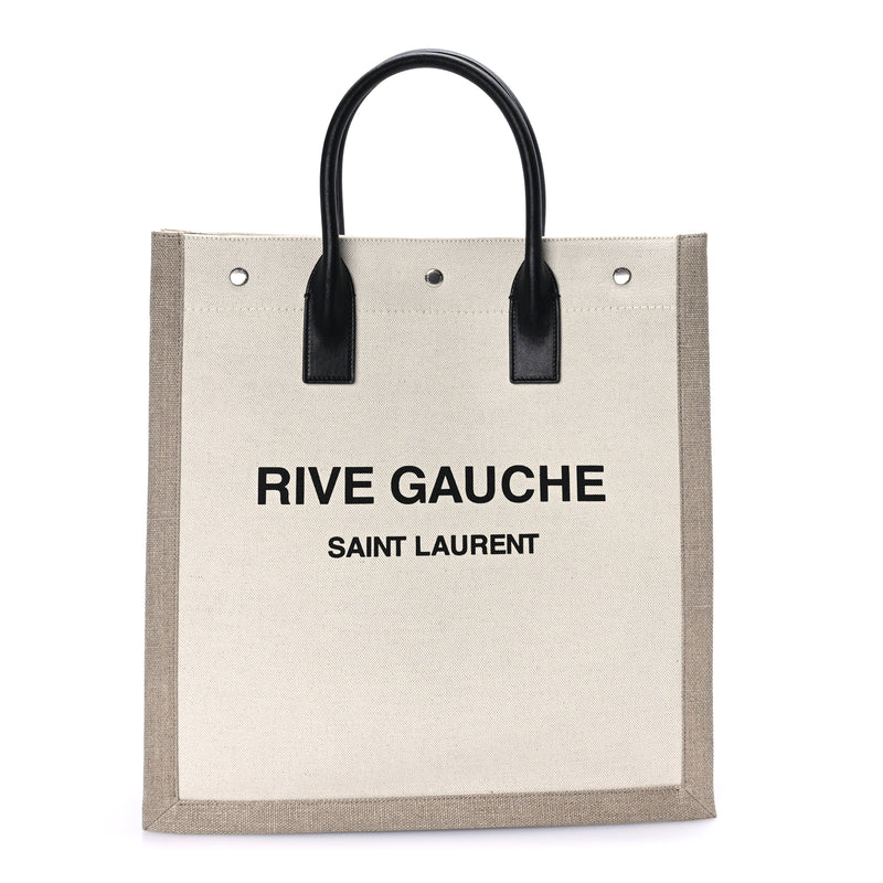  Saint Laurent Linen Calfskin Rive Gauche North South Tote Optic White