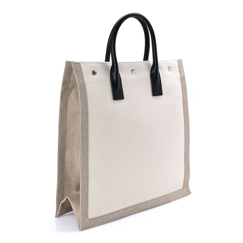  Saint Laurent Linen Calfskin Rive Gauche North South Tote Optic White