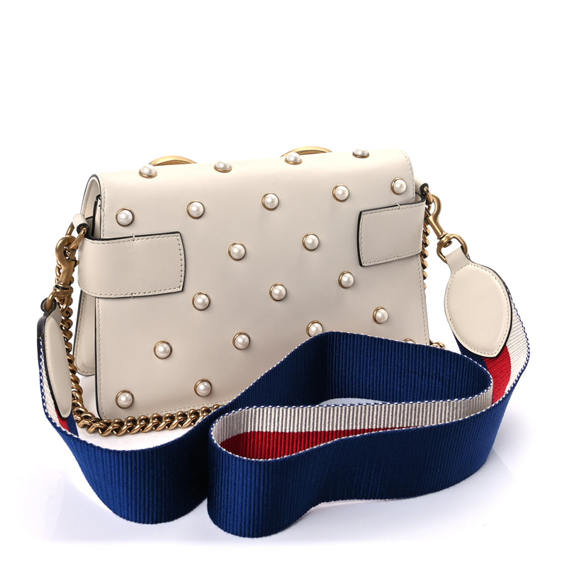  Gucci Nappa Pearl Studded Mini Queen Margaret Broadway Shoulder Bag  Mystic White