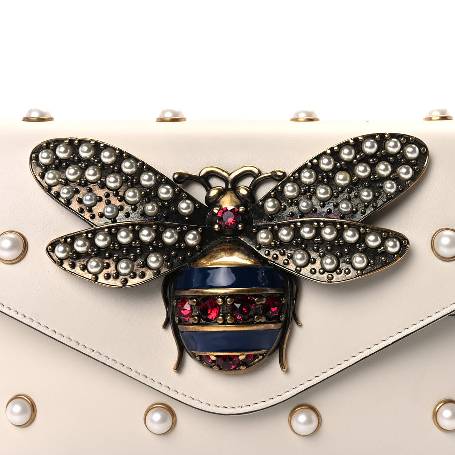 Gucci Nappa Pearl Studded Mini Queen Margaret Broadway Shoulder Bag  Mystic White Image 6