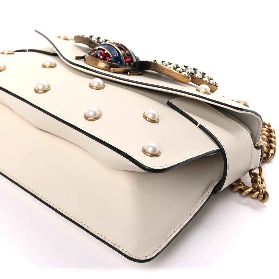 Gucci Nappa Pearl Studded Mini Queen Margaret Broadway Shoulder Bag  Mystic White Image 7