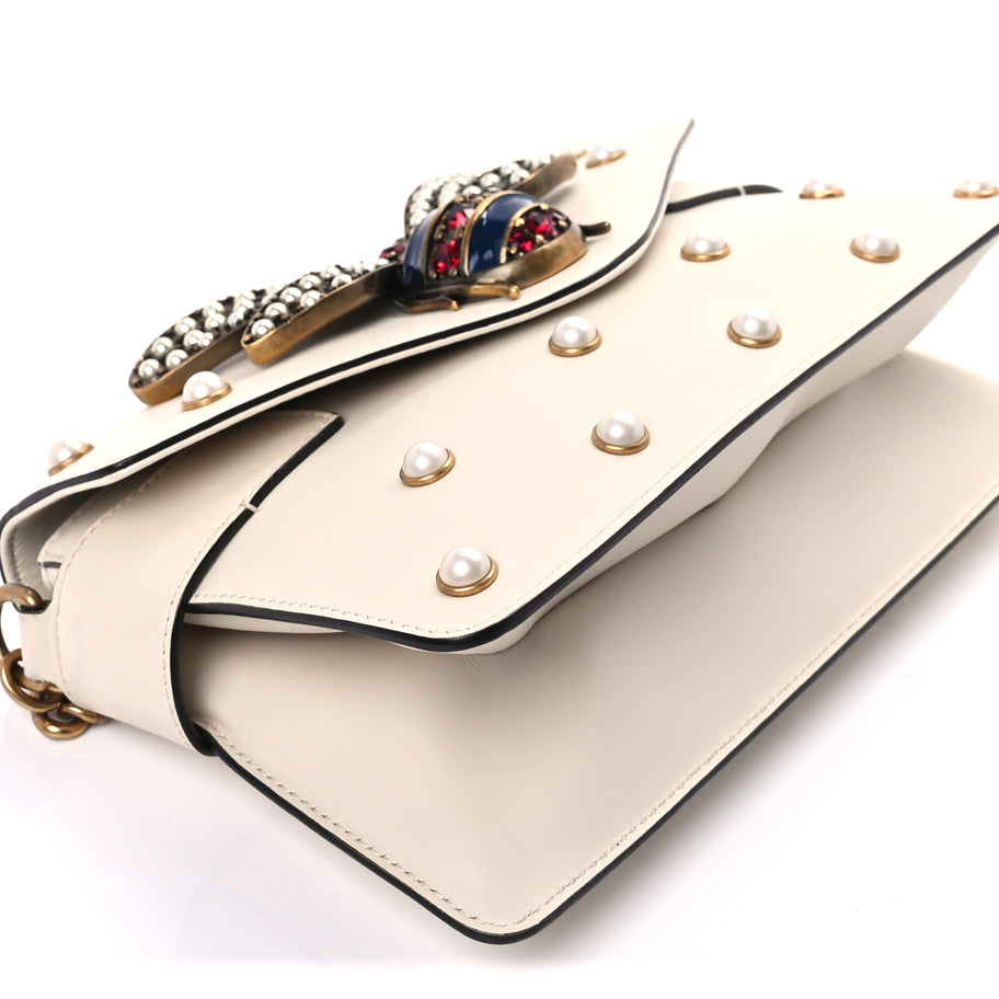 Gucci Nappa Pearl Studded Mini Queen Margaret Broadway Shoulder Bag  Mystic White Image 8