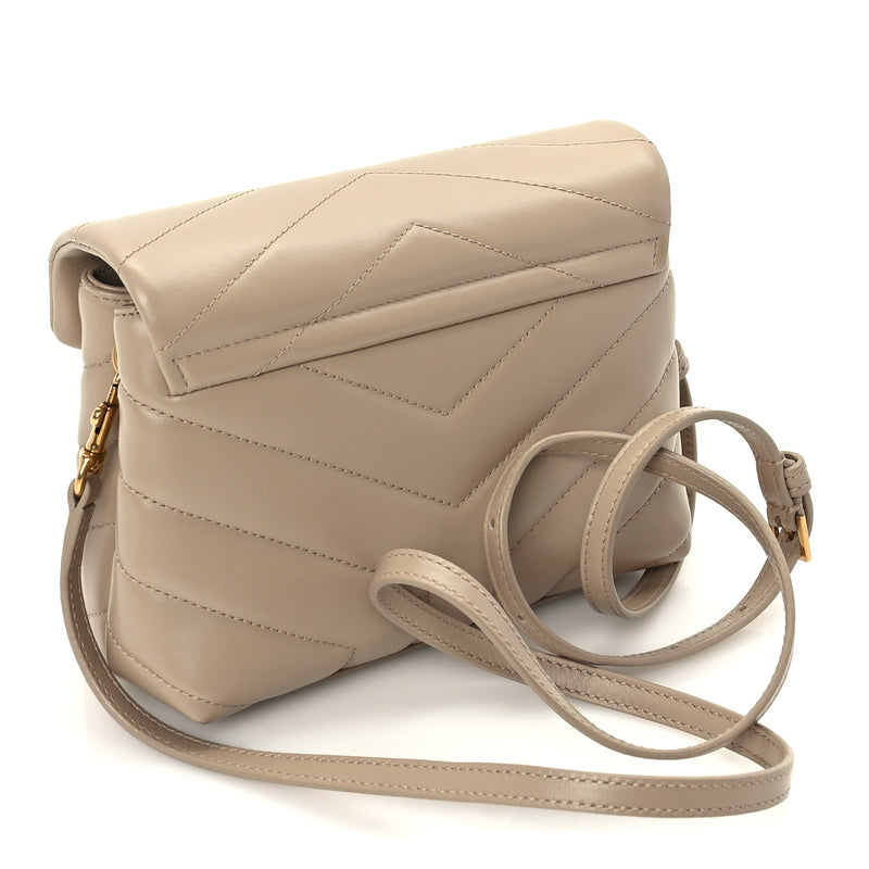  Saint Laurent Calfskin Y Quilted Monogram Toy Loulou Crossbody Bag Dark Beige