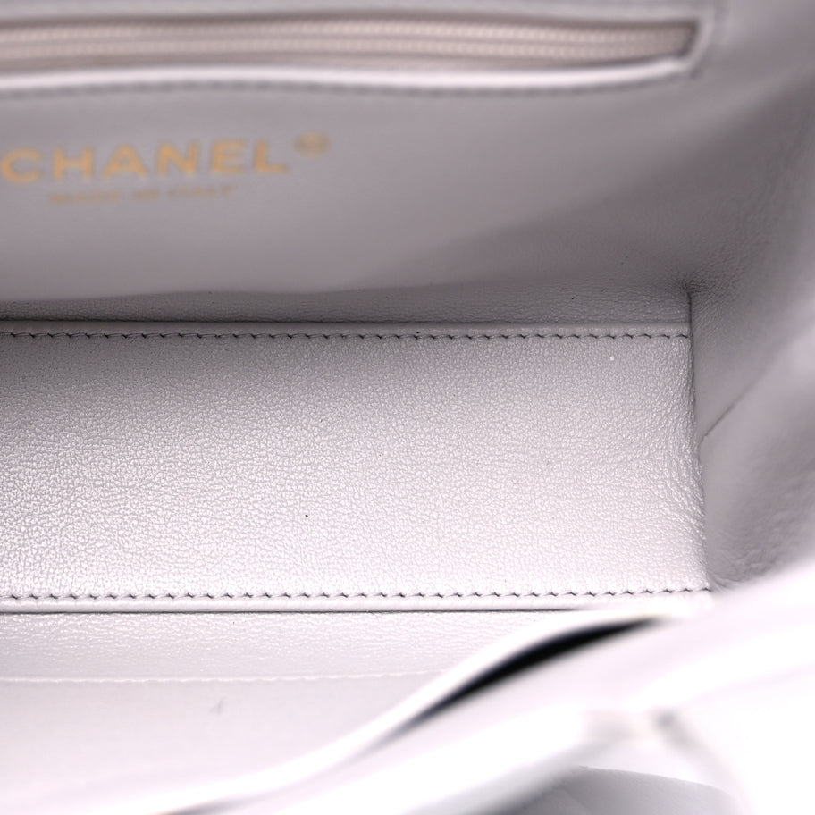 Chanel Shiny Aged Calfskin Quilted Nano Kelly Shopper  Light Grey Image 4